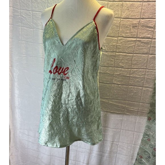 Women’s Coca Cola Pajamas Set Top Bottoms Green Red Sleep 2XL - Picture 2 of 12